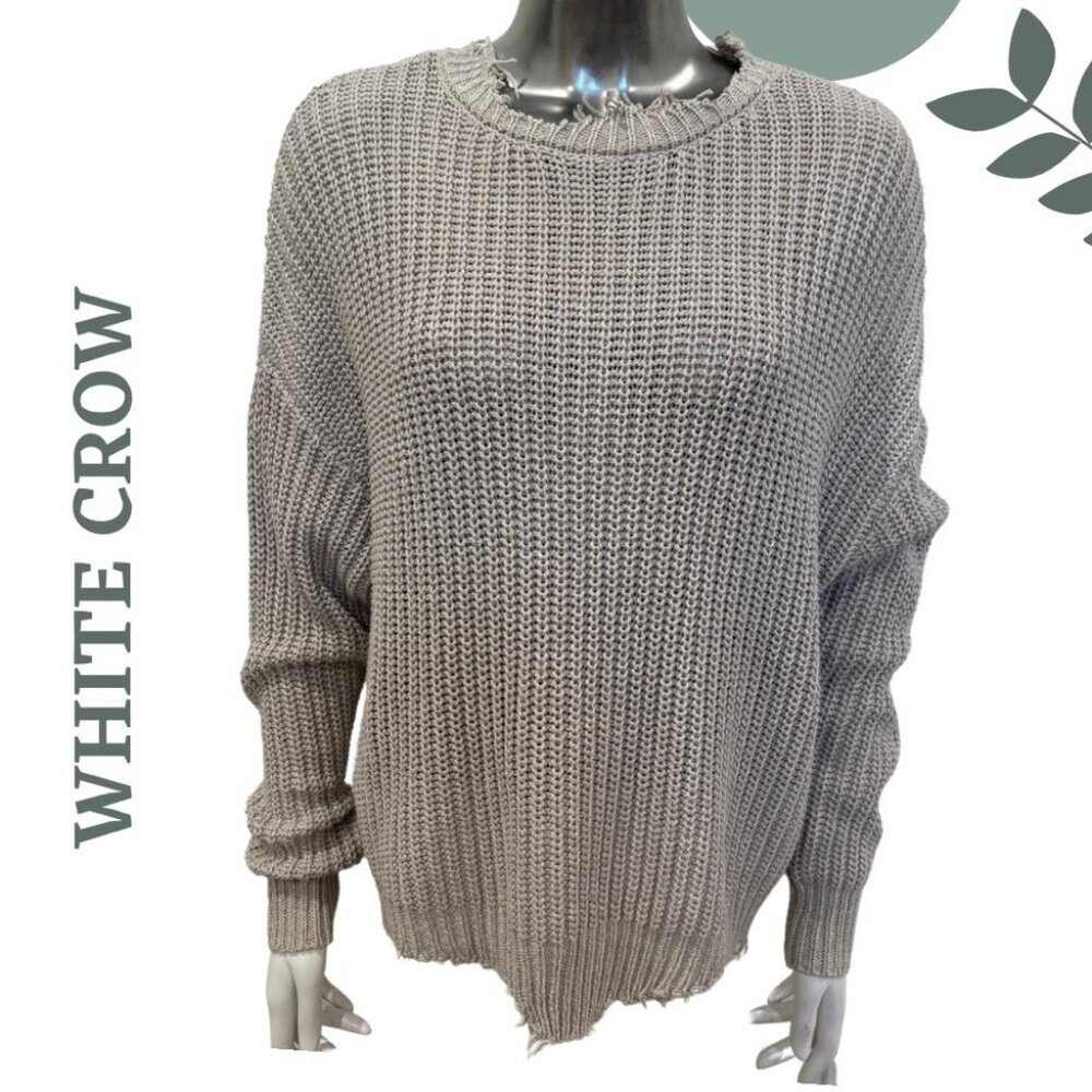 White Crow Edgy Gray Distressed Hem Sweater Slouchy Fit Size Large